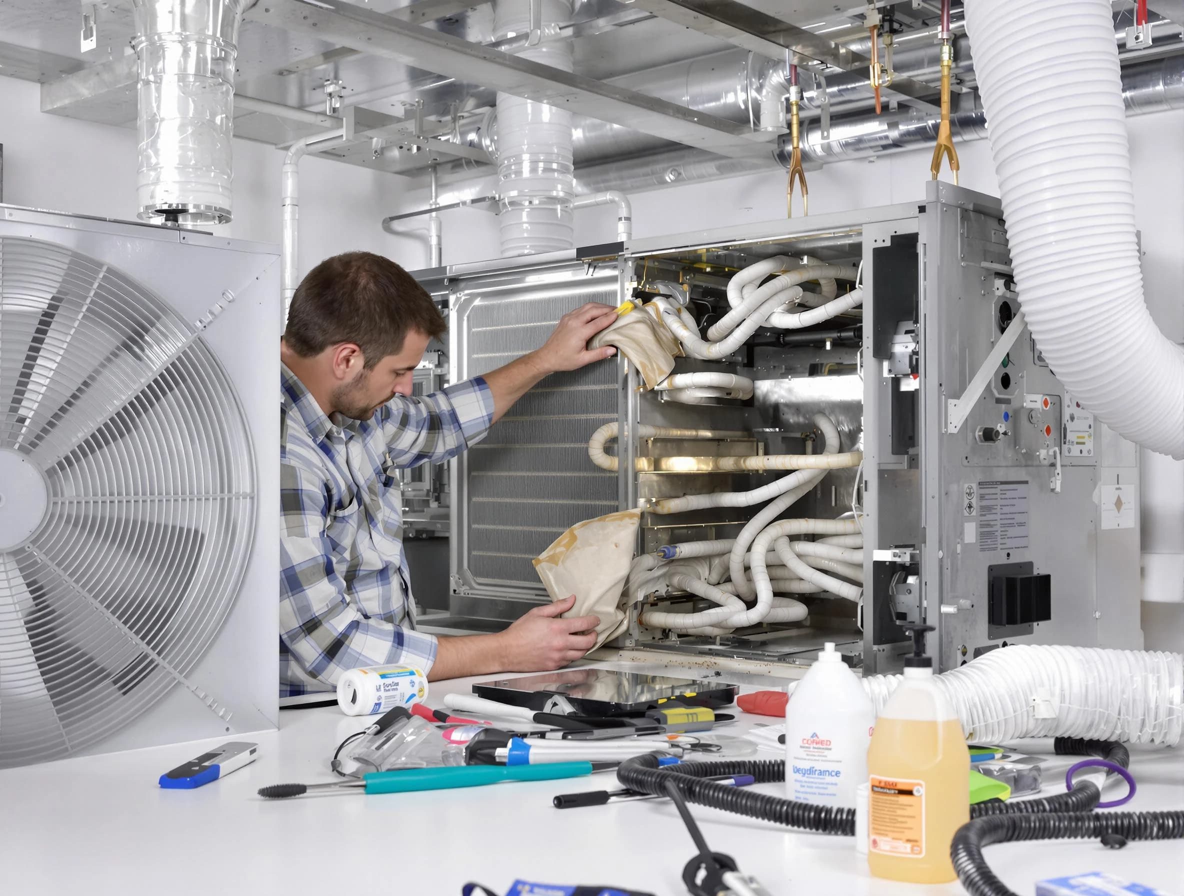 Baldwin Air Duct Cleaning specialist performing precision AC coil cleaning in Baldwin