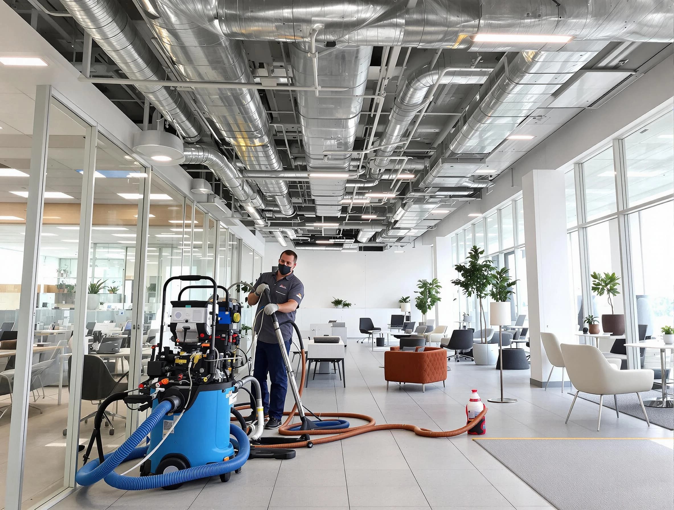 Baldwin Air Duct Cleaning team conducting comprehensive commercial duct cleaning at a business location in Baldwin