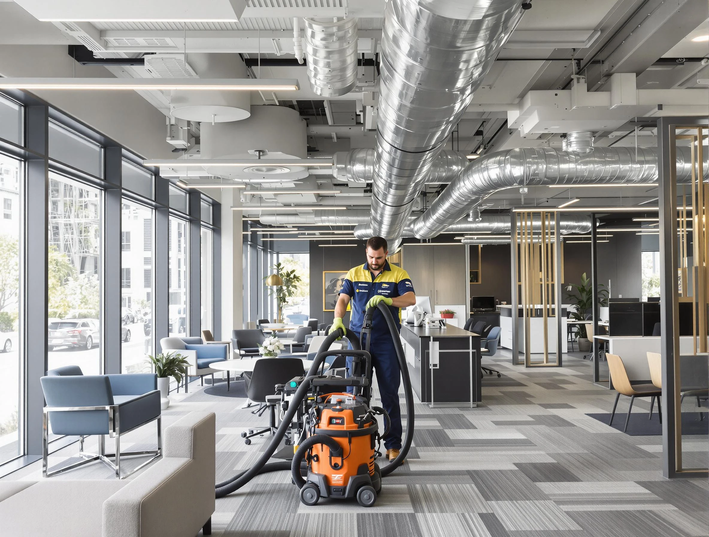 Baldwin Air Duct Cleaning team performing thorough commercial duct cleaning at a Baldwin business center