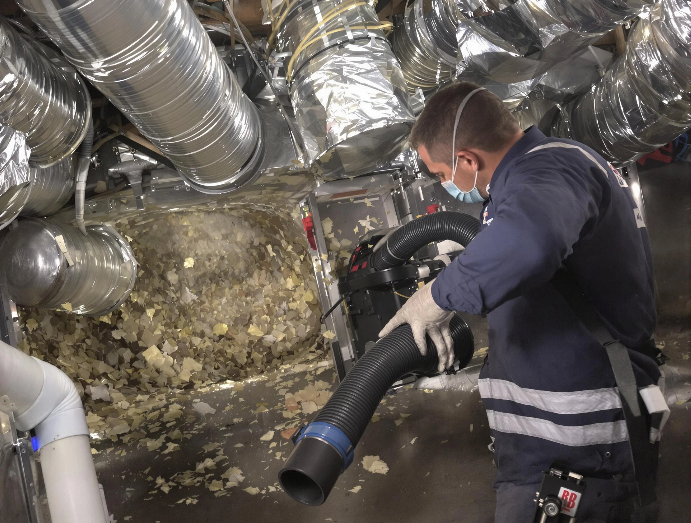 Baldwin Air Duct Cleaning specialist operating negative pressure cleaning equipment for thorough duct maintenance in Baldwin